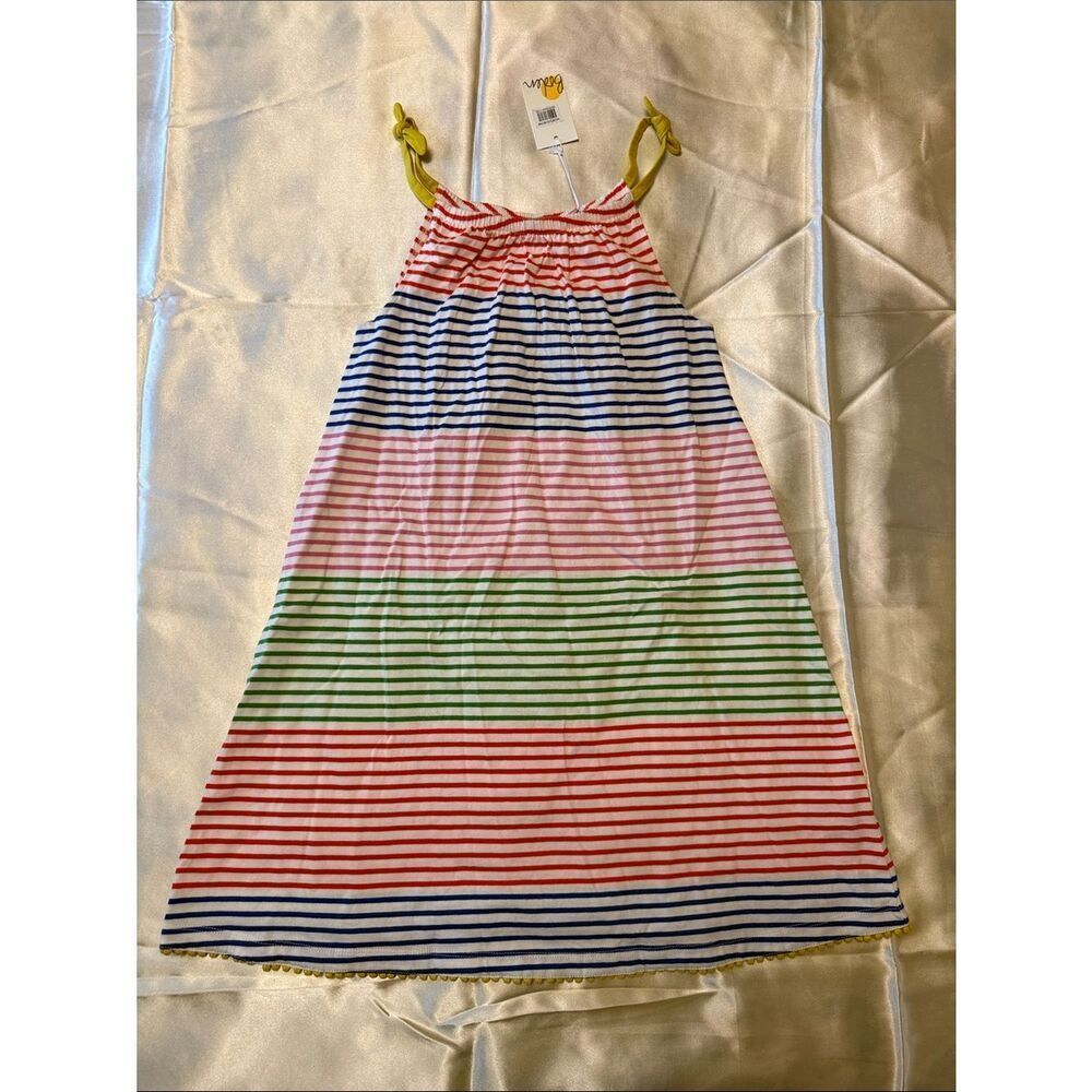 Striped Rainbow Sundress with Yellow Tie-Straps